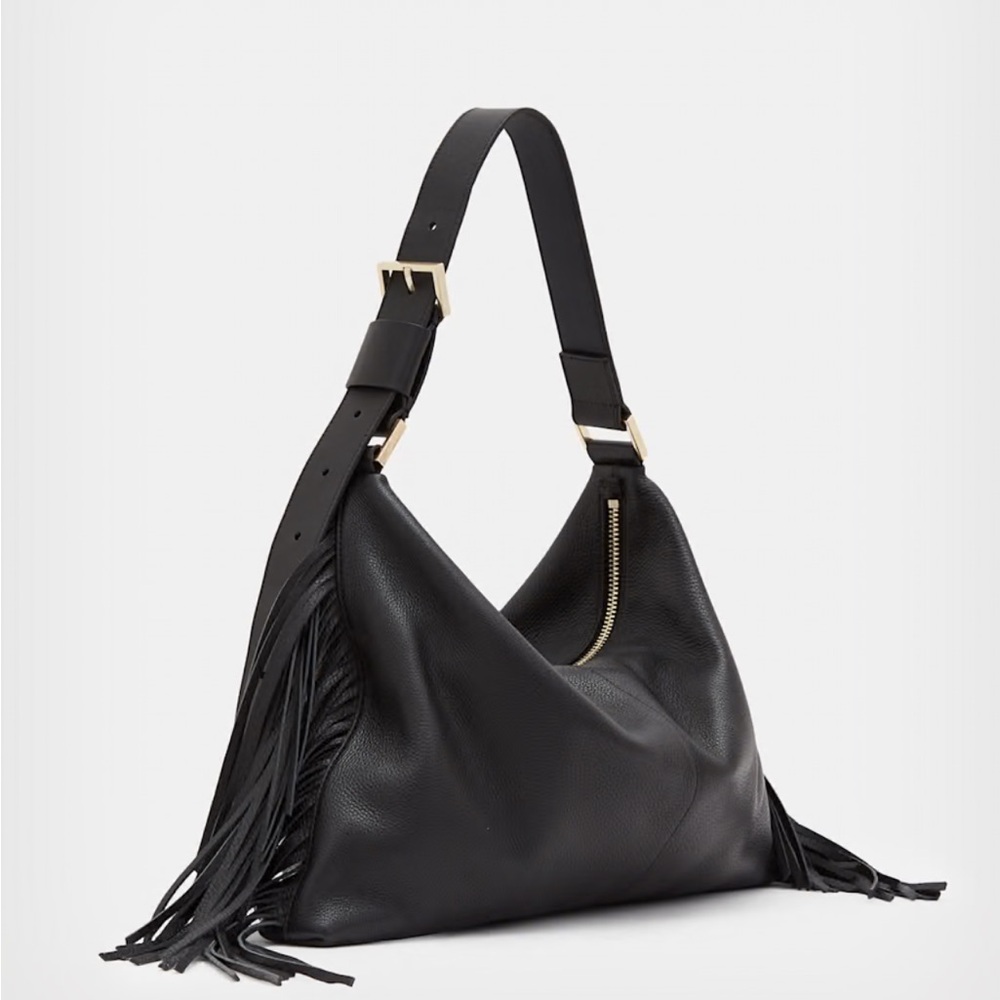 All Saints Edbury Leather Fringed Shoulder Bag - Picture 3 of 13